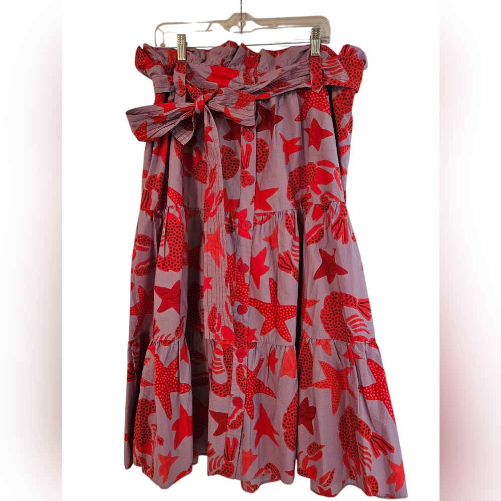 FARM Rio Lobster Sky midi skirt. size Xl